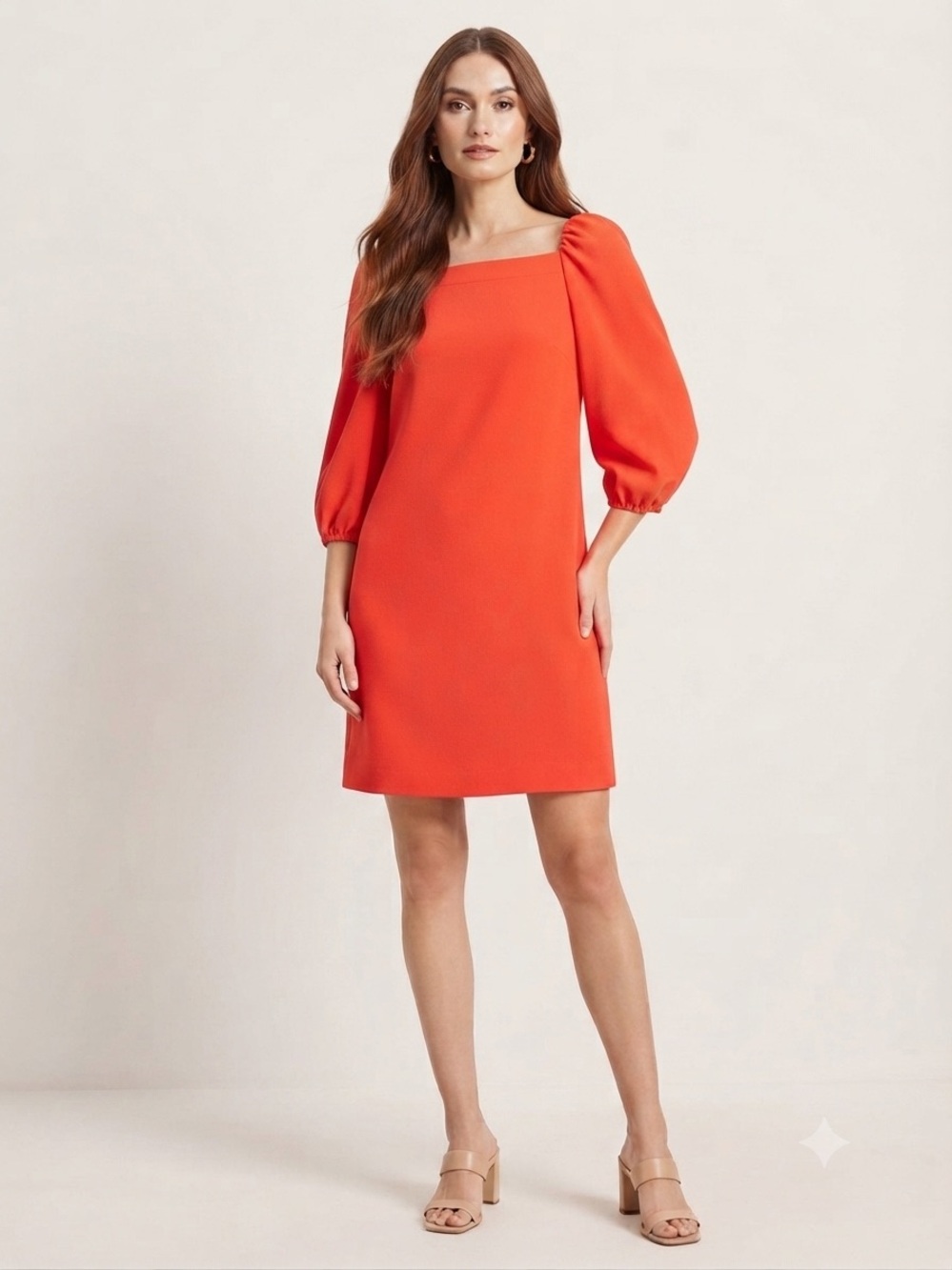 Trina Turk Coral Puff Sleeve Square Neck Shift Dress - Women's Size Small